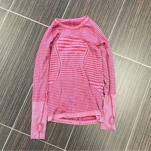 Lululemon Pink Striped Run Swiftly Shirt
